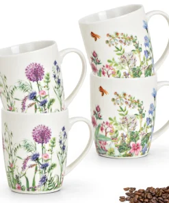 Kaffeebecher Wildblumen Biene 4er Set Kaffee-Tassen Porzellan bunt 10 cm 300 ml