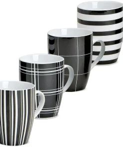 Kaffeetasse Tasse schwarz weiße Streifen & Karo Designs Porzellan 1 Stk B-WARE 10 cm