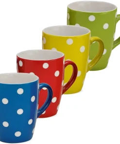 Kaffeetasse Tasse weiß gepunktet in blau rot gelb ODER grün Keramik 1 Stk B-WARE