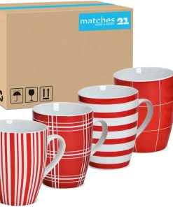 Kaffeetassen Tassen rot weiße Streifen & Karo Designs Porzellan 36 Stk. 10 cm