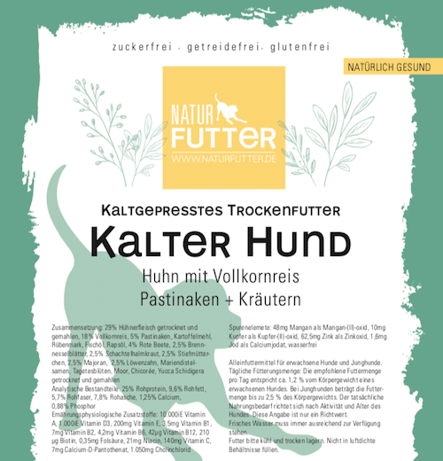 Naturfutter Kalter Hund, Huhn & Reis, kaltgepresstes Trockenfutter hoher Fleischanteil, monoprotein, ohne Getreide & ohne Zucker, produziert mit Strom aus eigener Wasserkraft (100g, 1kg, 15kg) – Bild 8