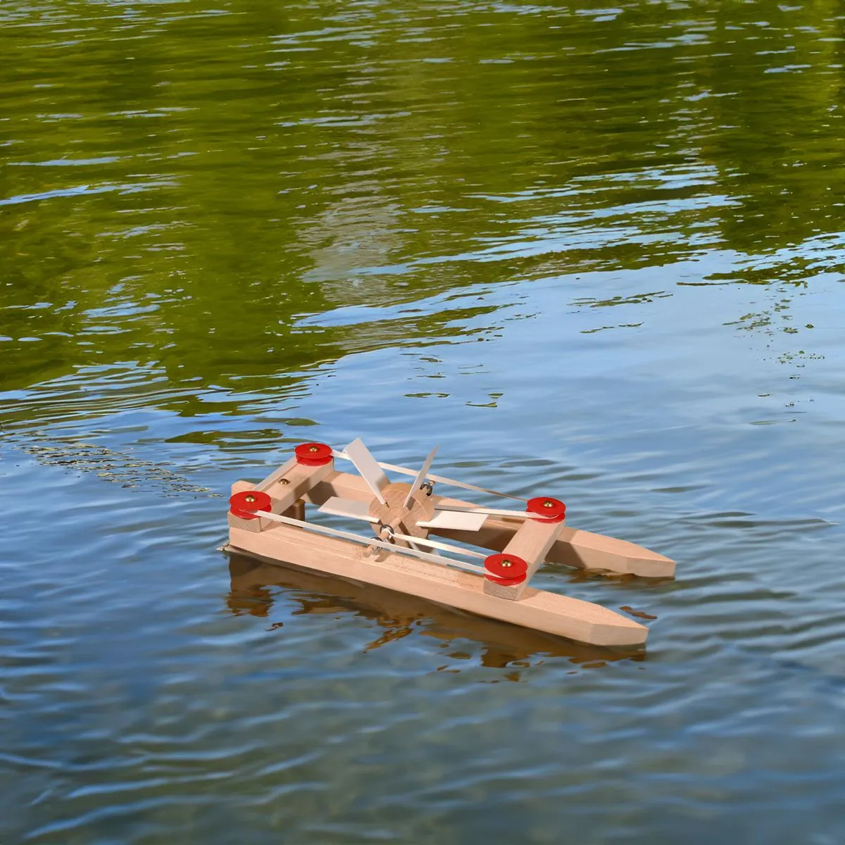 Katamaran Holz Modell Gummimotor Bausatz Kinder Werkset Bastelset ab 9 Jahren – Bild 3