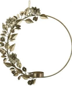 Kerzenhalter Ring Dekohänger Kranz Blätter Blumen Hängedeko braun 29×4,5×31 cm