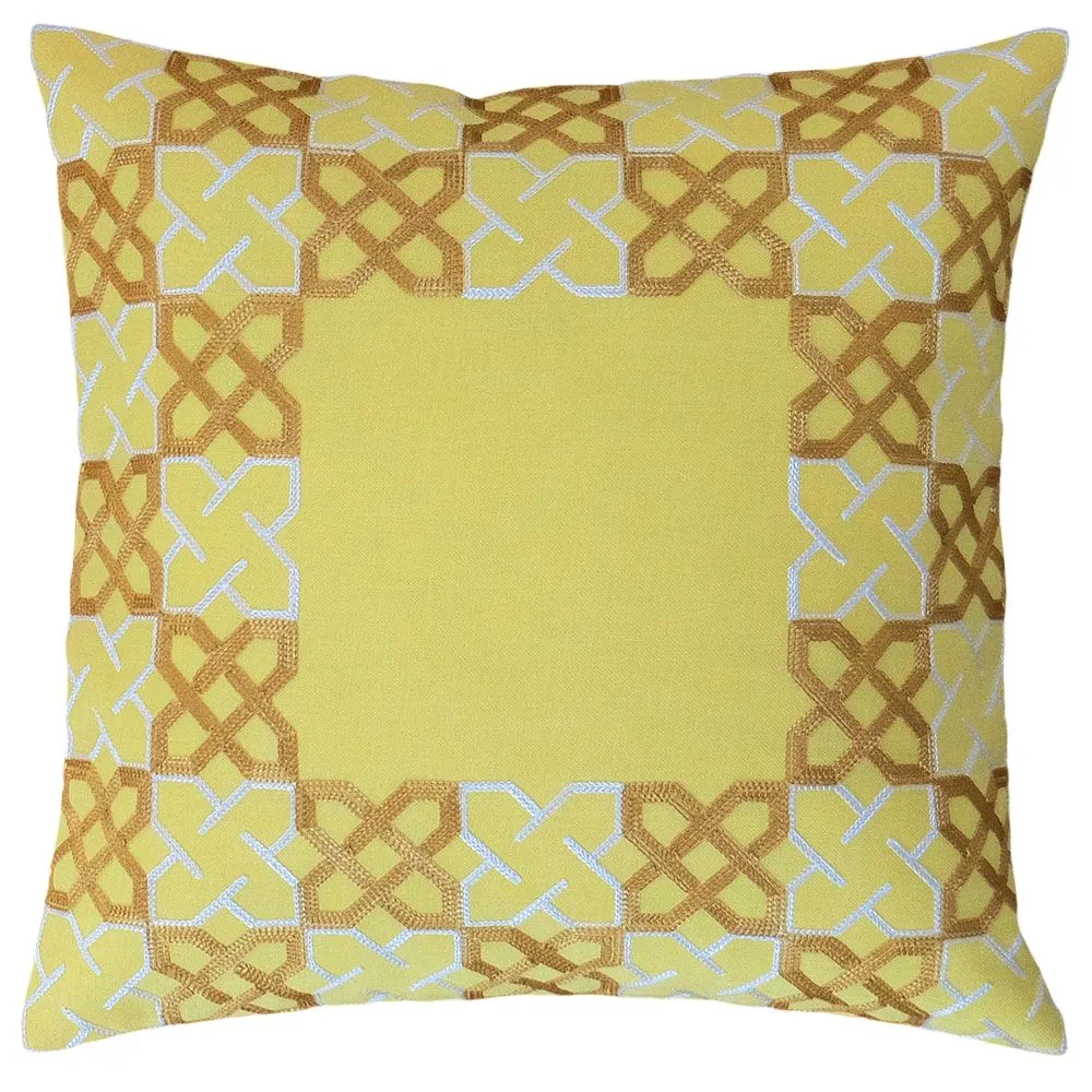 Kissenbezug Kissenhülle Kurbelstickerei grafisch gelb braun 1 Stk 40×40 cm