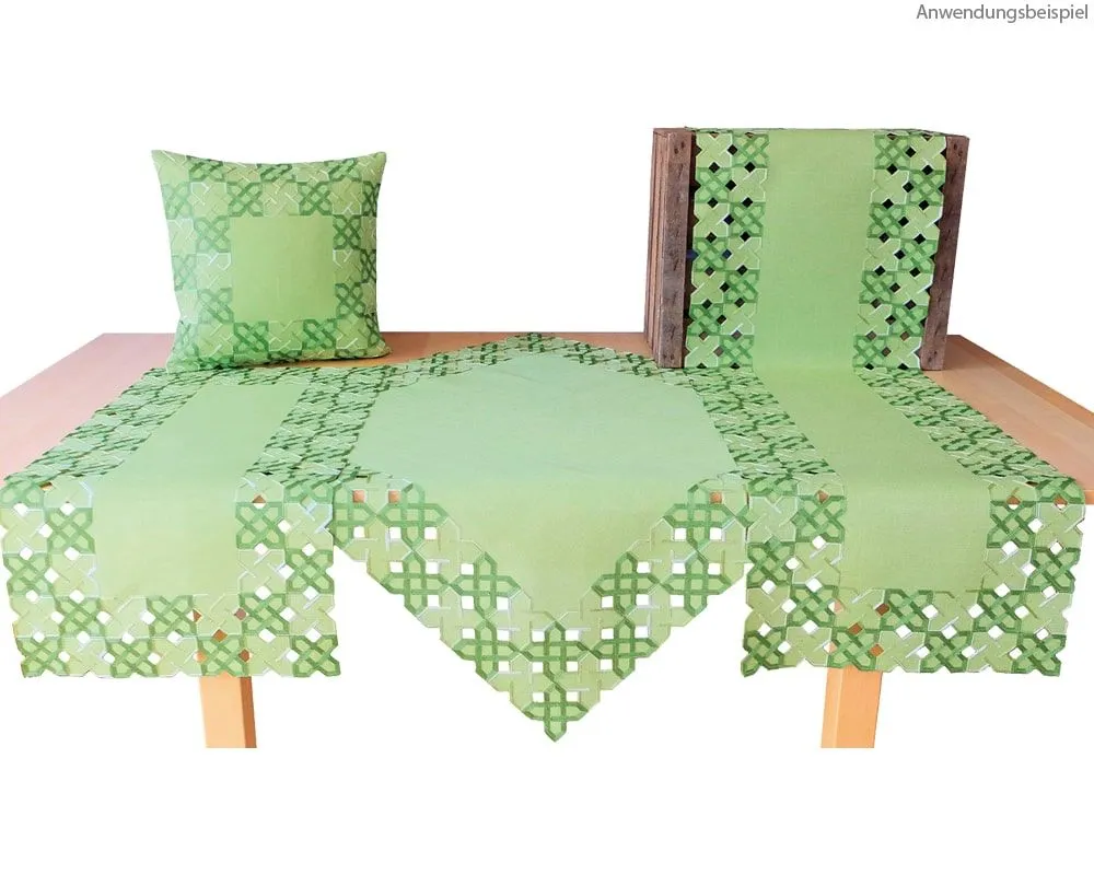 Kissenbezug Kissenhülle Kurbelstickerei grafisch grün silber 1 Stk 40×40 cm – Bild 3