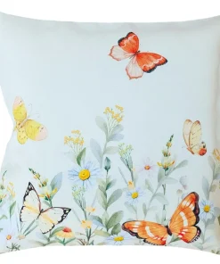Kissenbezug Kissenhülle Schmetterlinge & Blumen weiß Stick bunt 1 Stk 40×40 cm