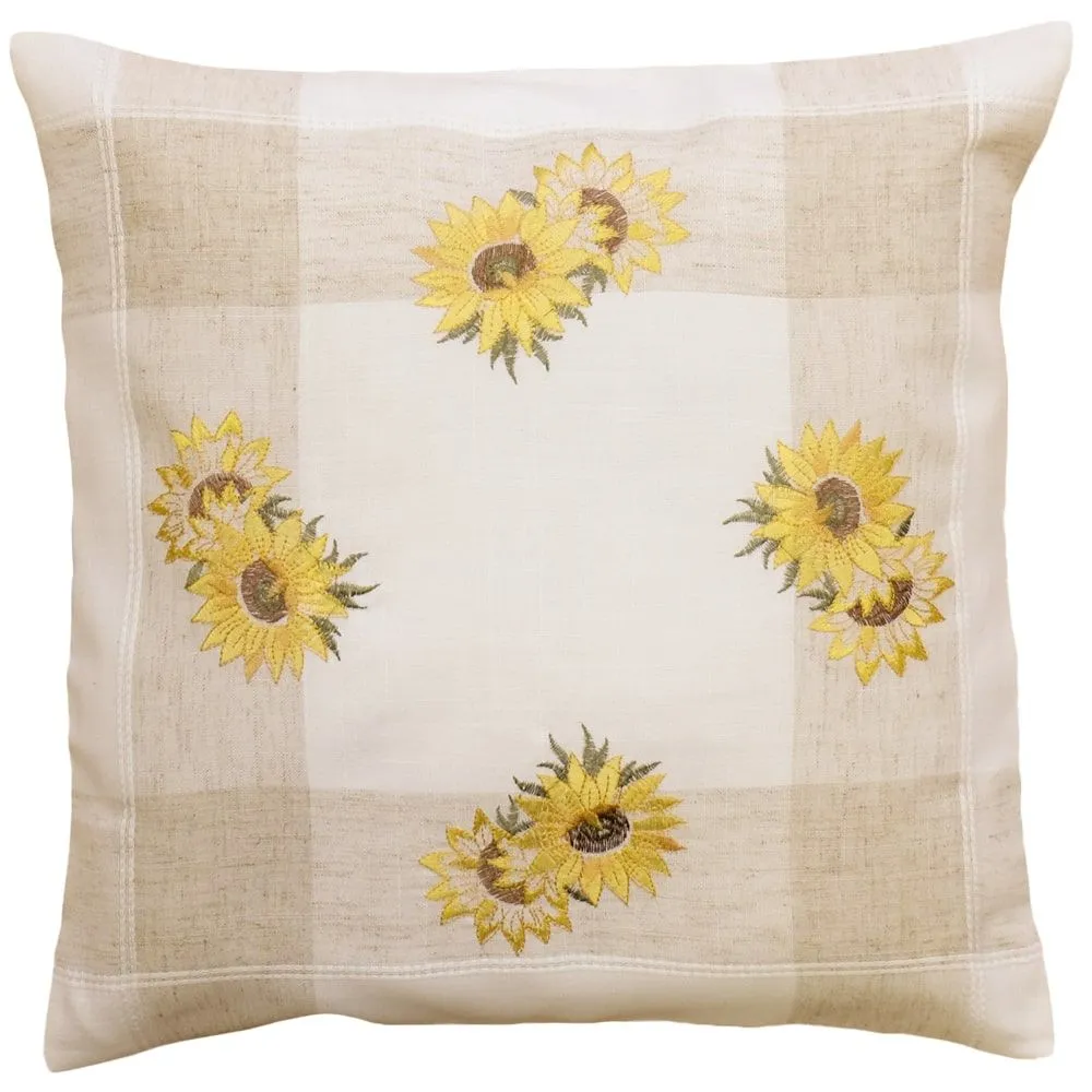 Kissenbezug Kissenhülle Sonnenblumen Streifen beige & Stick bunt 1 Stk 40×40 cm