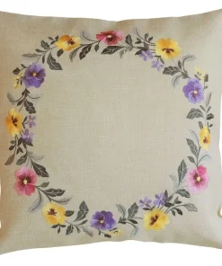 Kissenbezug Kissenhülle Stiefmütterchen Blumen beige Stick bunt 1 Stk 40×40 cm