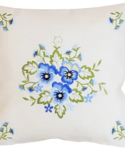 Kissenbezug Kissenhülle Stiefmütterchen weiß & Stick blau 1 Stk 40×40 cm