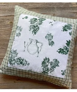 Kissenhülle Kissenbezug ELENI Wein Trauben Karo grün 40×40 cm Landhaus 1 Stk