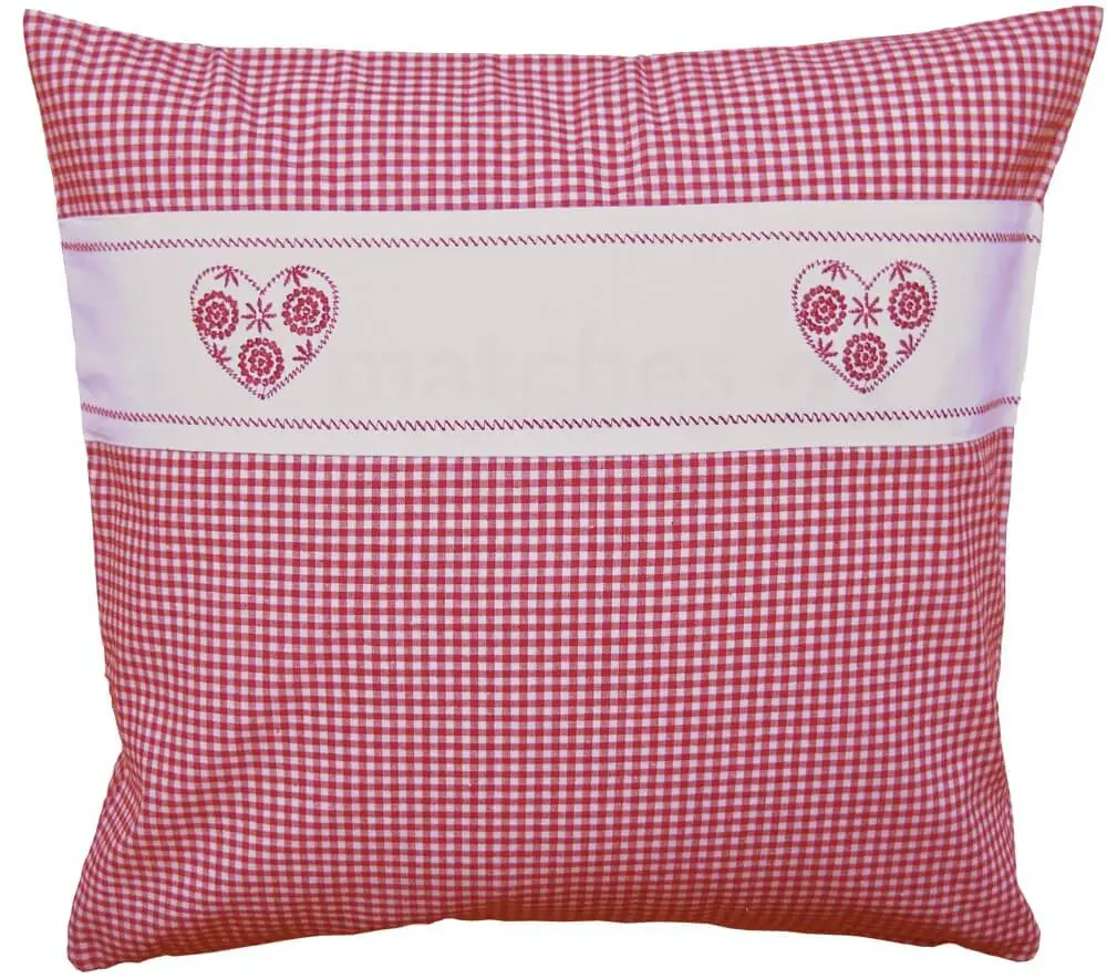 Kissenhülle Kissenüberzug Landhaus rot weiß kariert & Herz Sofakissen 40×40 cm – Bild 2