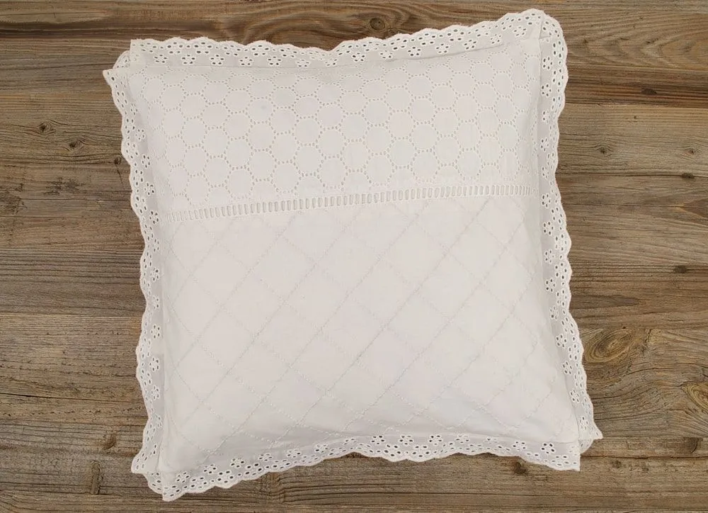 Kissenhülle Textilien ELLI Stick Spitze ivory Landhaus 40×40 cm Baumwolle 1 Stk