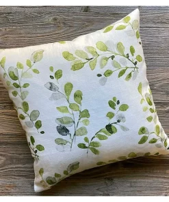 Kissenhülle Textilien NELIA Blätter ivory grau Landhaus 50×50 cm Ramie 1 Stk