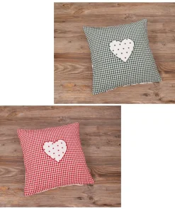Kissenhüllen Heimtextilien Landhaus Premium LISE Karo & Herz 30×30 cm 2 Farben