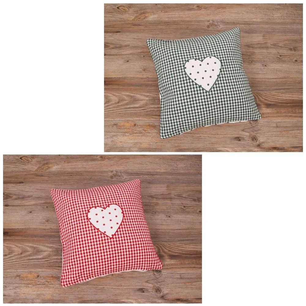 Kissenhüllen Heimtextilien Landhaus Premium LISE Karo & Herz 30×30 cm 2 Farben – Bild 2