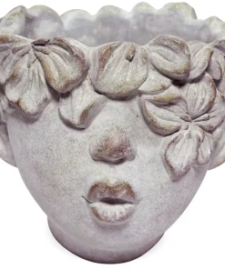 Kopf mit Blüten & Blättern Kussmund Pflanztopf Zement grau 1 Stk 12 cm