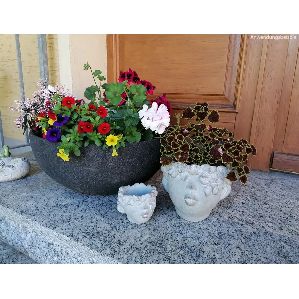 Kopf mit Blüten & Blättern Kussmund Pflanztopf Zement grau 1 Stk 12 cm – Bild 4