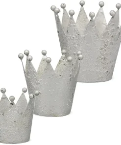 Kronen Dekoaufsteller Windlichter Dekokronen Aufsteller silber 3 Größen