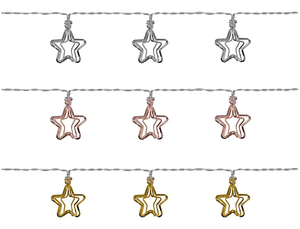 LED-Minilichterketten 3D Metallsterne Schalter Batterie 1 Stk in 3 Farben