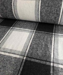 Leichter Mantelflausch, Wollstoff, Karo, Schwarz/Grau