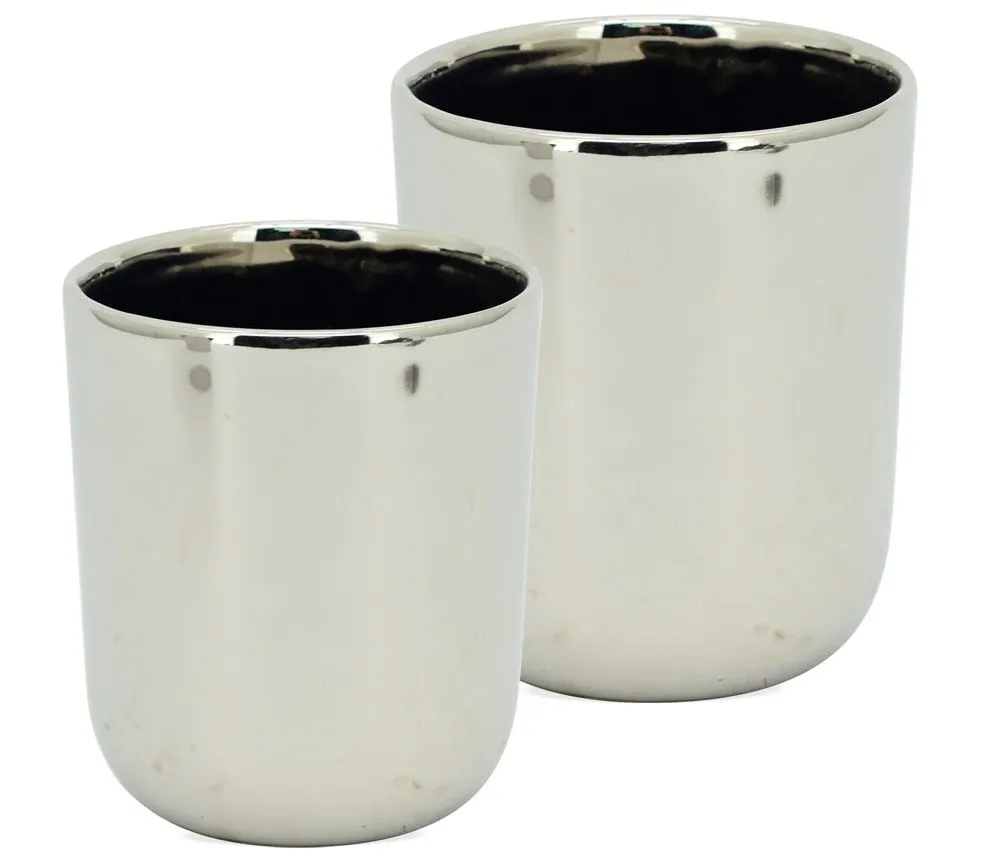 Moderne Übertöpfe Pflanztöpfe Blumentöpfe silber glänzend rund 1 Stk in 2 Größen – Bild 2