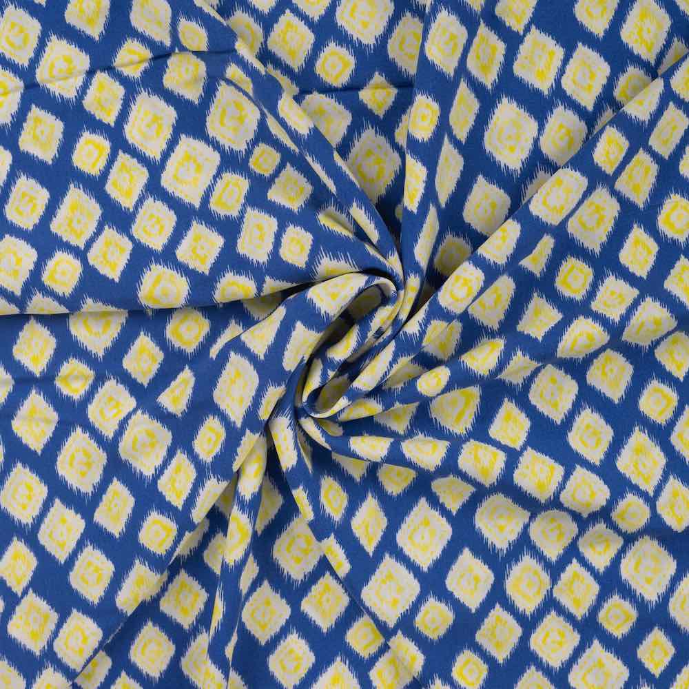 Viskose Stoff – grafische Musterung Blau / Gelb