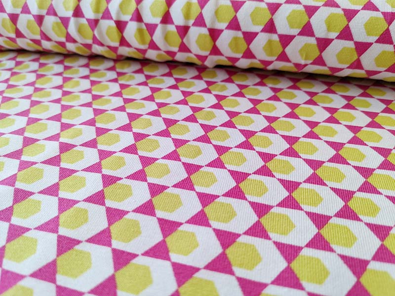 Jersey, Baumwolljersey, Retro Musterung Gelb / Pink – Bild 3