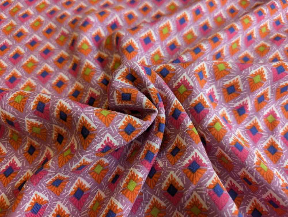 Viskosestoff, grafische Musterung Lila / Orange