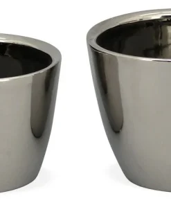 Pflanztöpfe 2er-Set sortiert Keramik Blumentöpfe Übertöpfe Silber Glanz rund