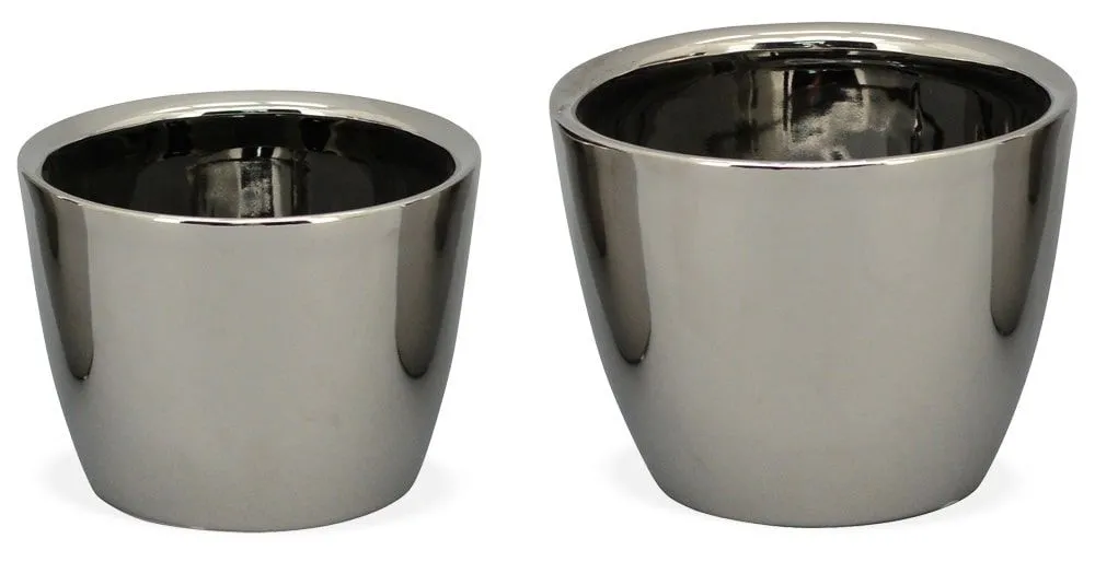 Pflanztöpfe 2er-Set sortiert Keramik Blumentöpfe Übertöpfe Silber Glanz rund – Bild 2