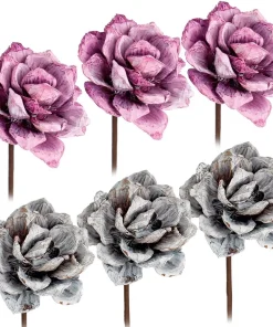 Pinienrosen am Stiel Kunstblumen frosted Gestecke 3er Set Ø 8 cm in 2 Farben