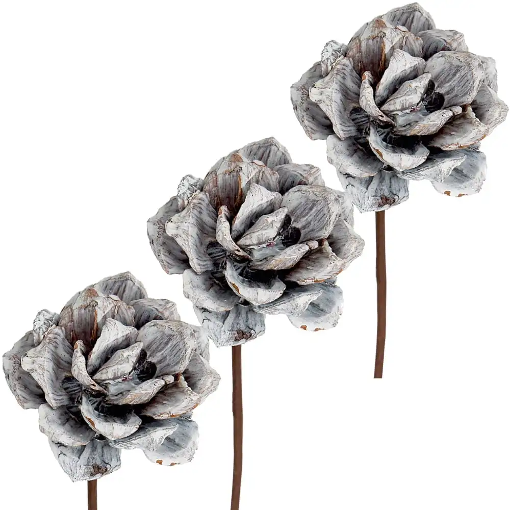 Pinienrosen am Stiel Kunstblumen frosted Gestecke 3er Set Ø 8 cm in 2 Farben – Bild 4