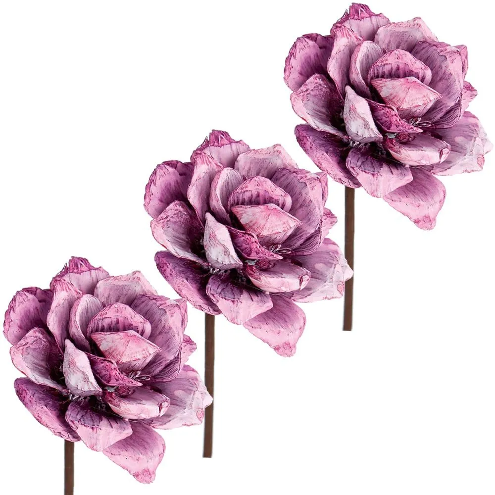 Pinienrosen am Stiel Kunstblumen frosted Gestecke 3er Set Ø 8 cm in 2 Farben – Bild 3
