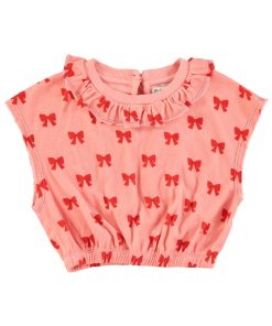 PiuPiuChick – T-Shirt „SCHLEIFEN“, ärmellos mit Kragen, pink, Biobaumwolle