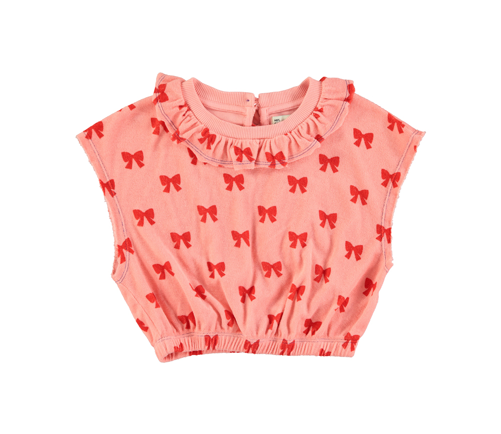 PiuPiuChick – T-Shirt „SCHLEIFEN“, ärmellos mit Kragen, pink, Biobaumwolle – Bild 2