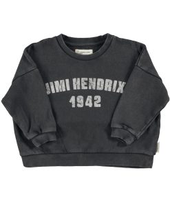 PiuPiuChick – Sweatshirt, Faded Black w/ „Jimi Hendrix“ Print, Biobaumwolle