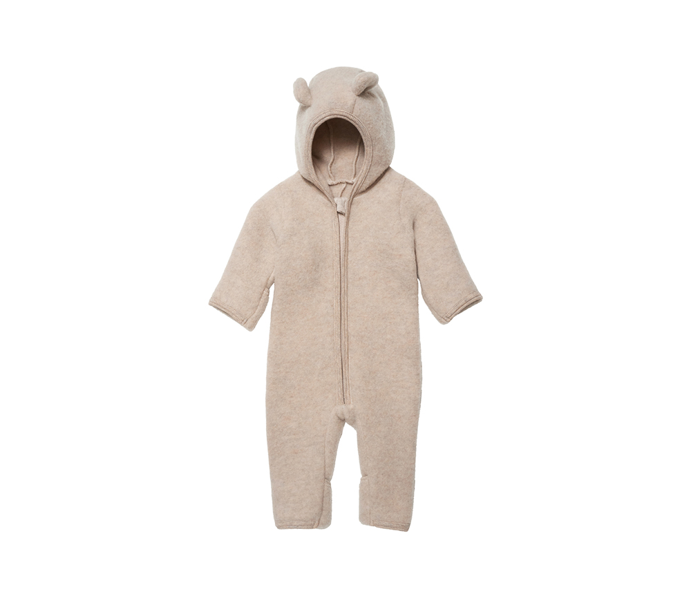 Huttelihut – Kinderwagenanzug M „Pram Suit Ears ALLIE“, camel, Wolle ultrasoft