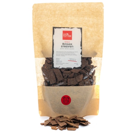 Naturfutter Rinder-Streifen, 93% Rinderfleisch aus der Schweiz, 2-3cm, halbfeucht (von Welpe bis Senior) – Bild 2