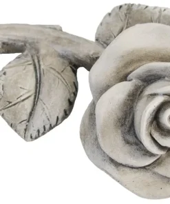 Rose Blüte mit Stiel & Blatt Rosenblüte Gartendeko Grabdeko Poly grau 1 Stk 13,5×7 cm