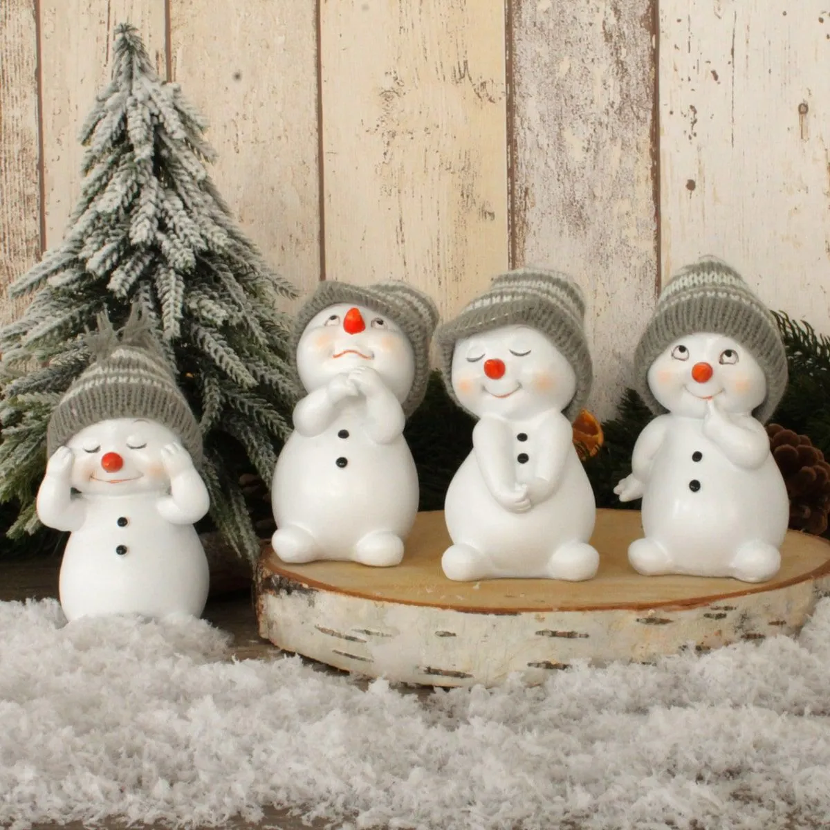 Schneemann Deko Figuren mit Strickmützen 4er Set Weihnachtsfiguen je 11 cm – Bild 3