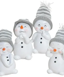 Schneemann Deko Figuren mit Strickmützen 4er Set Weihnachtsfiguen je 11 cm