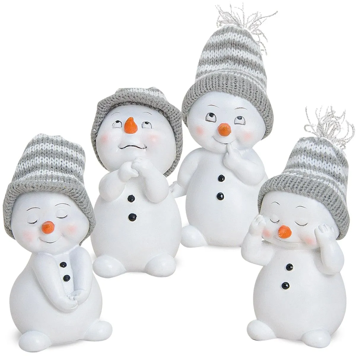 Schneemann Deko Figuren mit Strickmützen 4er Set Weihnachtsfiguen je 11 cm