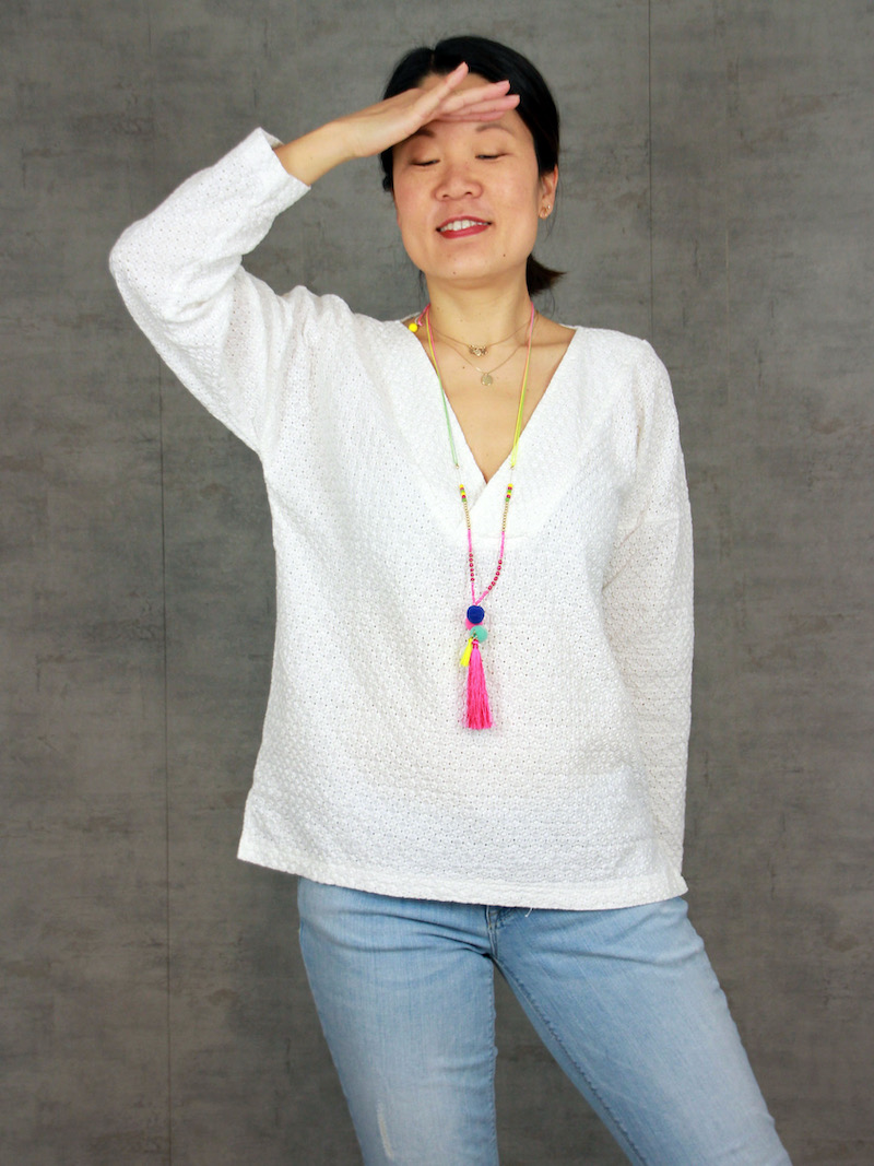 Baumwollstoff, Lochstickerei Ecru, Muster 3 – Bild 4