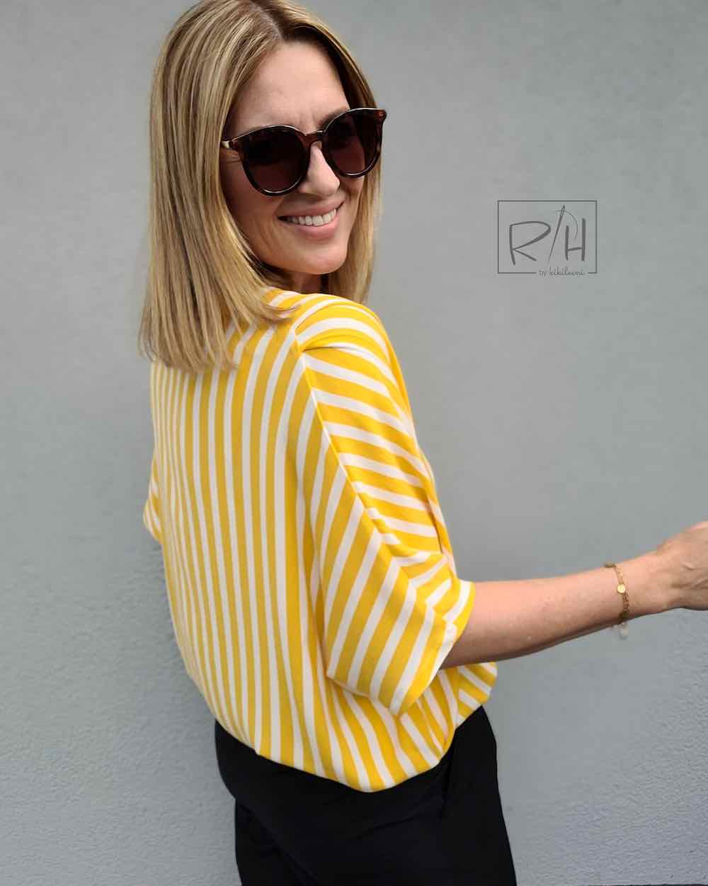 Fibre Mood Viskosestoff – Crêpe Stoff, breite Streifen Gelb / Weiß – Bild 7