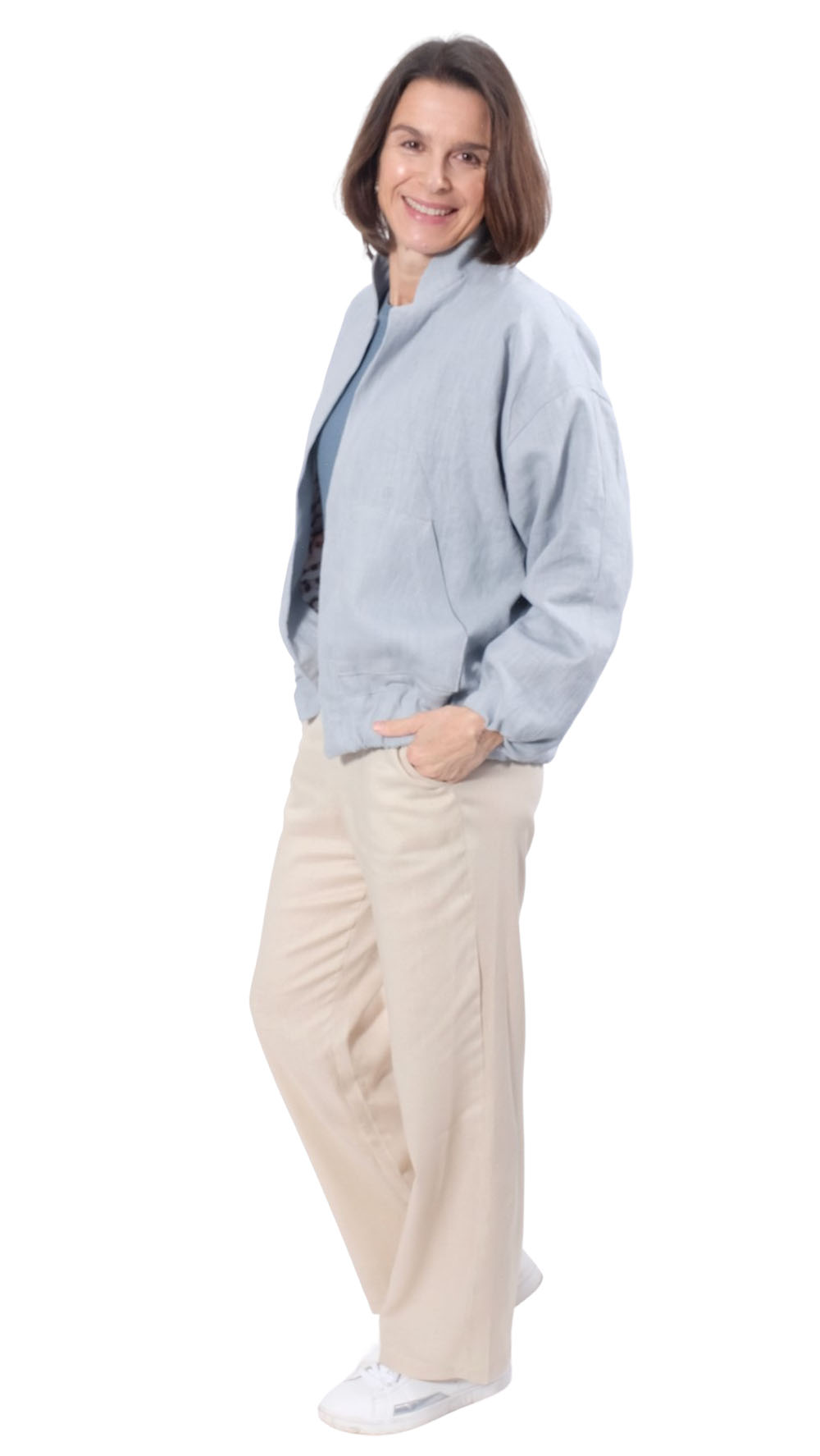 Viskose Leinen, Blumen Rot auf Flieder – Bild 8