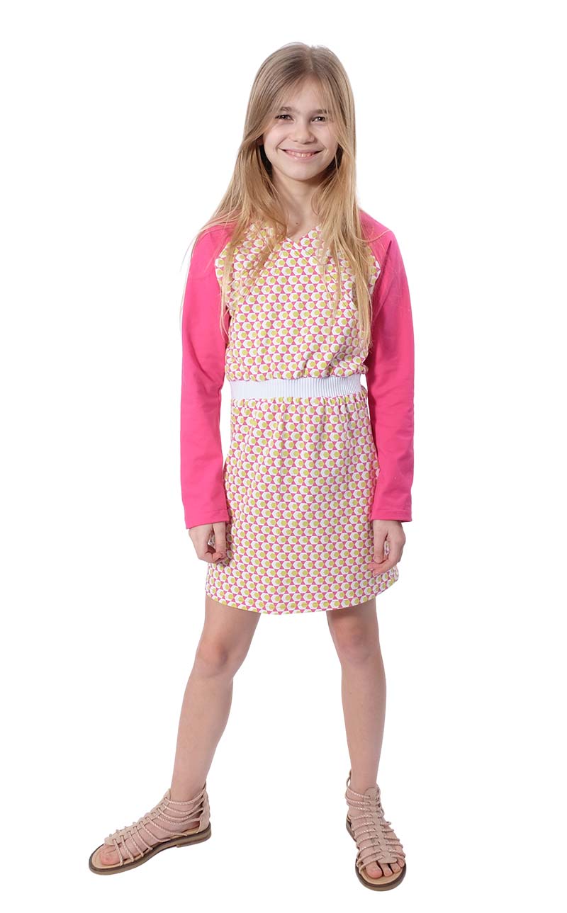 Jersey, Baumwolljersey, Retro Musterung Gelb / Pink – Bild 4