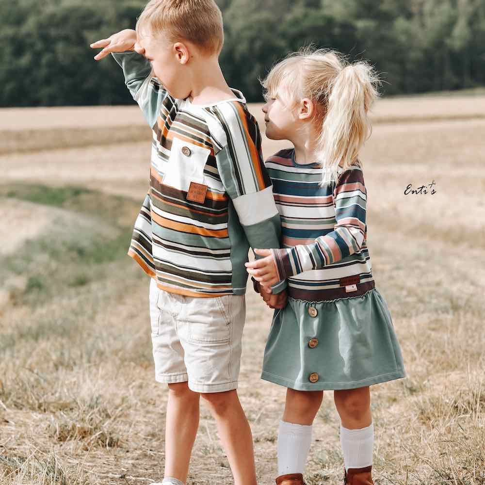 Jersey, bunte Streifen Retro Look Senf Braun Grün – Bild 5