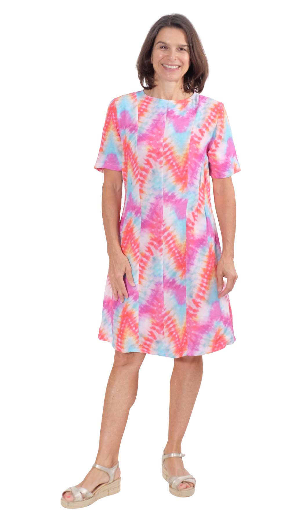 Viskosestoff – Crêpe Stoff, Batikmuster, Pink / Orange – Bild 4