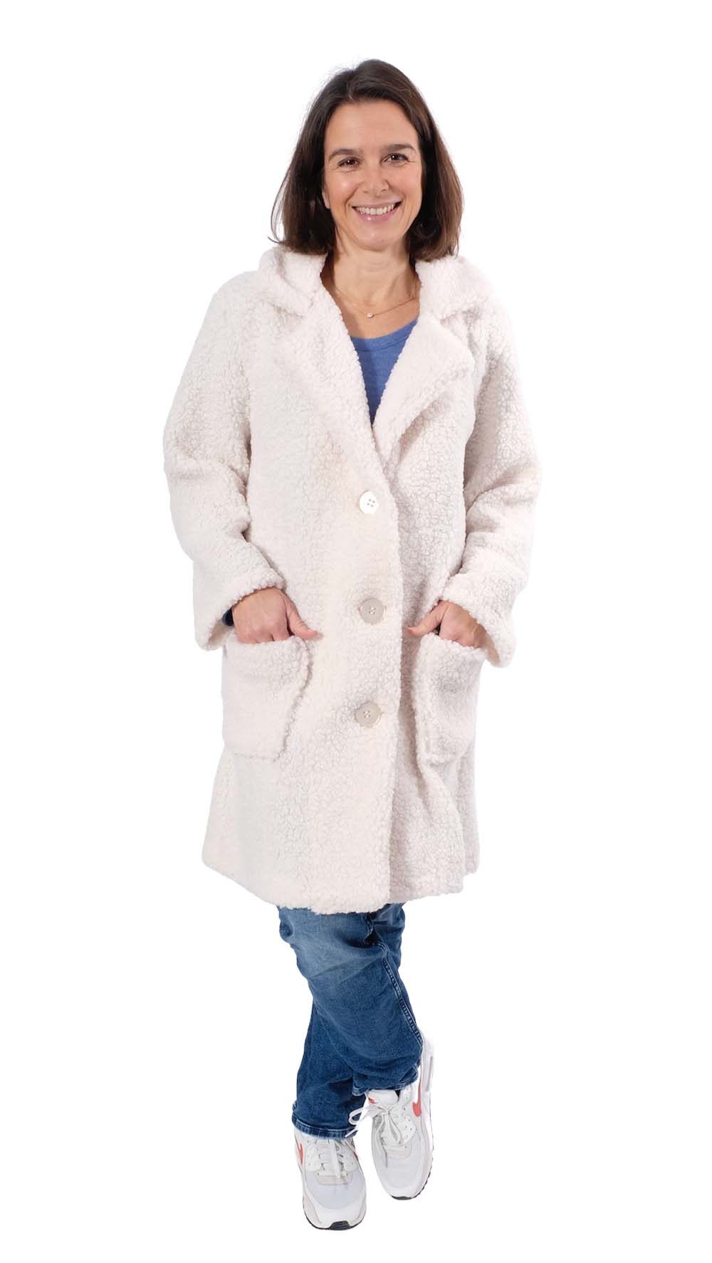 Boucle Teddystoff, Karo Pink Beige – Bild 7