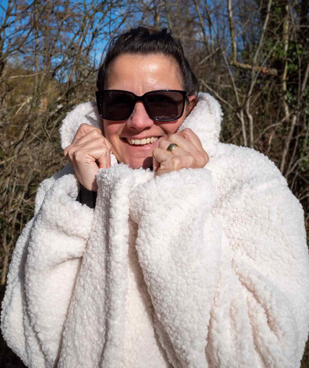 Boucle Teddystoff, Karo Pink Beige – Bild 8